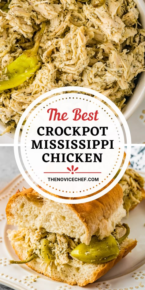 Memphis Chicken Crockpot, Crockpot Mississippi Chicken, Shredded Chicken Breast Recipes, Shredded Chicken Recipe, Shredded Chicken Sandwiches, Italian Chicken Crockpot, Shredded Chicken Crockpot, Mississippi Chicken, Novice Chef