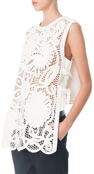 White Sleeveless Top With Intricate Embroidery, Elegant White Lace Patchwork Tank Top, White Lace Patchwork Sleeveless Tank Top, Crochet Apron, Sewing Summer Dresses, Alexander Mcqueen Couture, Apron Top, Amy Smilovic, Bohemian Off-white Lace Top