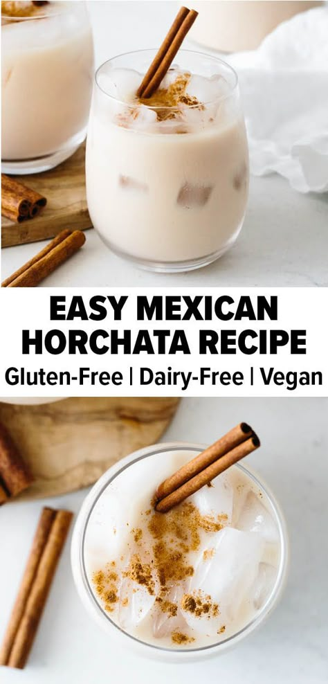 Vegan Horchata Recipe, Easy Horchata, Easy Horchata Recipe, Vegan Horchata, Rice Drink, Mexican Horchata, Horchata Recipe, Halloween Food Appetizers, Vegan Drinks