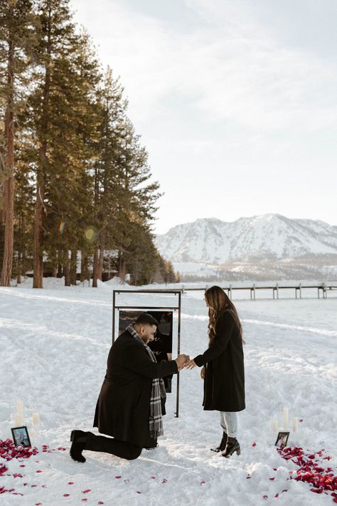 Snow Proposal Ideas, Proposal Ideas Winter, Winter Proposal Ideas, South Lake Tahoe Winter, Tahoe Winter, Lake Tahoe Winter, Winter Proposal, Winter Maternity Photos, Japan Winter