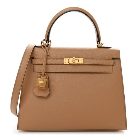 This is an authentic HERMES Epsom Kelly Sellier 25 in Chai. This bag features a sturdy rolled leather top handle, an optional shoulder strap, and a crossover flap and strap closure with a polished gold plated signature Kelly turn lock and padlock with a clochette for the keys. This opens to a leather interior with zippered and flat pockets. Hermes Kelly Chai, Kelly Bags, Hermes Kelly Sellier, Hermes Kelly 25, Kelly 25, Kelly Sellier, Kelly Bag, The Keys, Hermes Bags