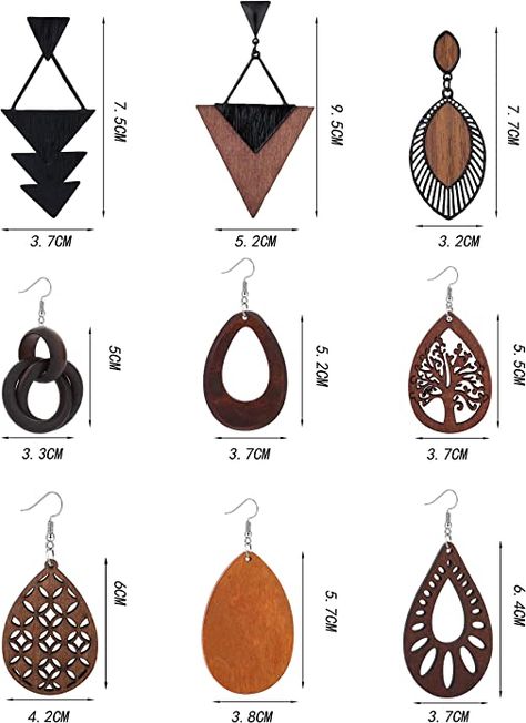 African Earrings Ethnic Jewelry, Wood Earing Design, Wooden Jewellery, Lézervágott Fa, Laser Cut Wood Earrings, African Earrings, Copper Rose, Wooden Pendant, Wooden Earrings