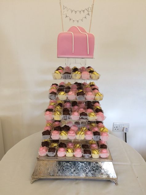 Mountain of French fancies! French Fancy Wedding Cake, Fondant Fancy, French Wedding Cakes, Huge Wedding Cakes, French Fancies, Huge Wedding, Cardboard Display Stand, Fancy Wedding Cakes, Cardboard Display