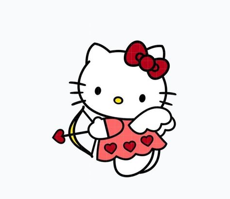 Valentine’s Day Hello Kitty, Drawing Ideas Valentines, Drawing Ideas Valentines Day, Cupid Hello Kitty, Valentines Day Hello Kitty, Hello Kitty With Flowers, Valentine Hello Kitty, Bouquet Toppers, Valentine Topper