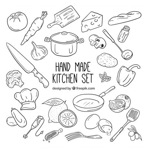 Kitchen Elements, Cooking Theme, Recipe Book Design, Sketch Note, Sketch Notes, Bullet Journal Doodles, Food Drawing, Logo Collection, Journal Doodles