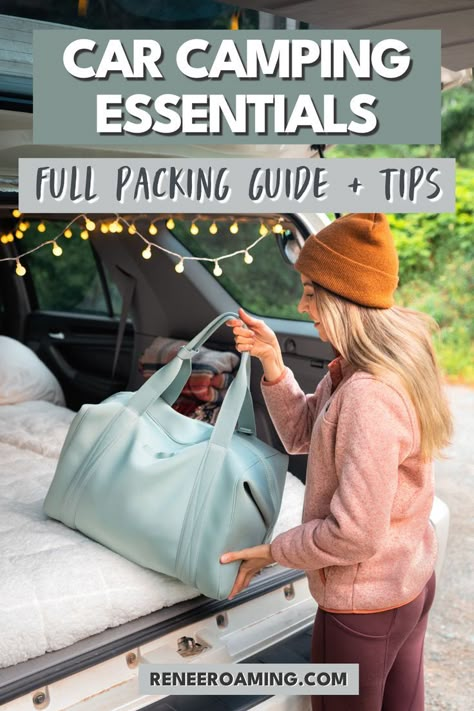 Truck Camping Organization, 4 Runner Car Camping, Minivan Camping Aesthetic, Camping In Your Suv, Minivan Car Camping, Beginner Camping Gear, Car Camping Packing List, Car Camping Hatchback, Family Car Camping