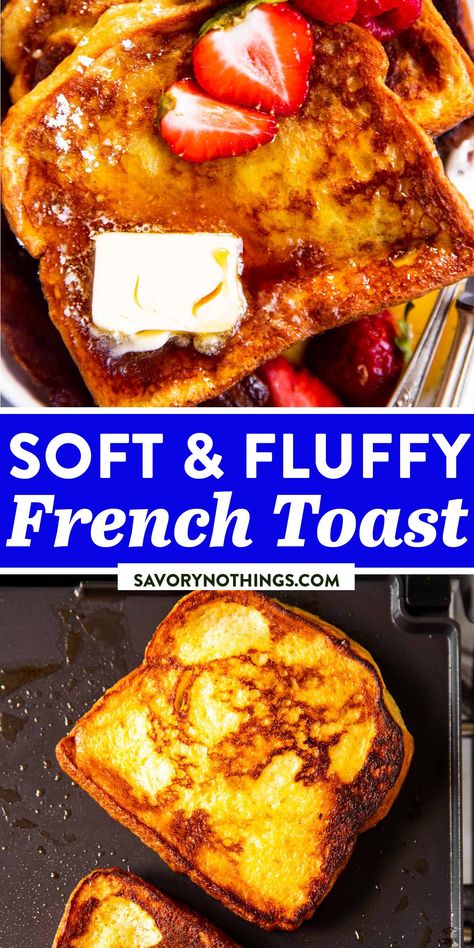 This homemade French Toast recipe is easy to pull together with less than 10 ingredients – and it comes out so flavorful and fluffy. Serve it with maple syrup, bacon and fresh fruit for a simple but special breakfast. This is the best kind of treat in the morning! | #breakfast #brunch #easyrecipes #frenchtoast Flavored French Toast, Cinnamon French Toast Recipe, Cabin Meals, Best French Toast Recipe, Muffins Cinnamon, Awesome French Toast Recipe, The Best French Toast, Homemade French Toast, Easy French Toast Recipe