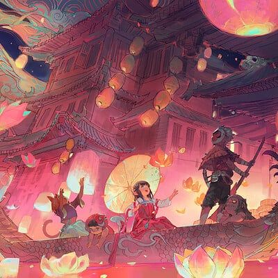 ArtStation - Wenjun Lin Jungle Warriors, Ghost Project, Festival Illustration, Ghost World, New Fantasy, Autumn Festival, Dream Book, Mid Autumn, Mid Autumn Festival