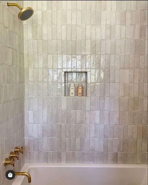 Wrap Around Bathroom Vanity, Shiny White Tile Bathroom, Virginia Tile Company, Riad Tile, Zellige Tile, Bathroom Inspiration Decor, Style Deco, House Bathroom, Dream House Decor