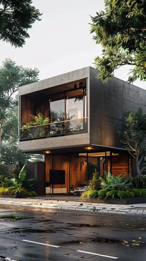 The image is a modern two-story house with a flat roof. The house is made of concrete and has a minimalist design ->> more details in ai-img-gen.com Concrete Modern House, Small Concrete House, Modern Concrete House, Flat Roof House Designs, Flat Roof House, Cottage Modern, Cast Concrete, Roof House, Sims Builds