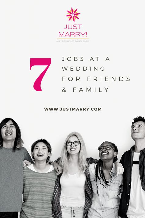 7 Jobs at a Wedding for Friends and Family | Analyzing - Orlando Wedding Planners | Just Marry! Jobs To Assign At Wedding, Wedding Jobs List, Wedding Jobs, Helper Jobs, Wedding Planning List, Family Roles, Winter Wedding Planning, Unique Jobs, Wedding Roles