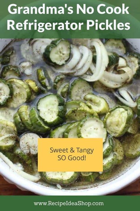 No Cook Refrigerator Pickles. A-MAZ-ing. Super easy. #grandmasnocookrefrigeratorpickels #refrigeratorpickles #pickles #comfortfood #recipes #glutenfree #recipeideashop Easy Refrigerator Pickles Sweet, Copycat Newks Pickles, Sweet Refrigerator Pickles Easy, Frigerator Pickles, Easy Freezer Pickles, Quickles Pickles Thm, Quick Pickle Recipes Simple, Frigerator Dill Pickles, No Cook Refrigerator Pickles