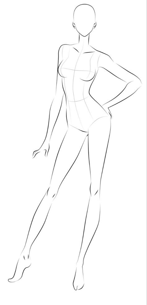 Croqui feminino Model Pose Sketch Fashion Design, Drawing Ideas Templates, Fashion Drawing Body Template, Fashion Design Sketches Templates, Fashion Illustration Model Template, Female Figure Template, Fashion Design Figures Body Template, Figure Template Fashion, Fashion Silhouette Sketch