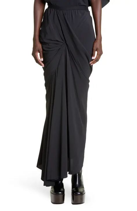 Rick Owens Skirt, Rick Owens Dress, Velvet Tunic Dress, Rick Owens Women, Draped Midi Dresses, Down Puffer Coat, Total Black, Womens Crewneck, Lady Biker