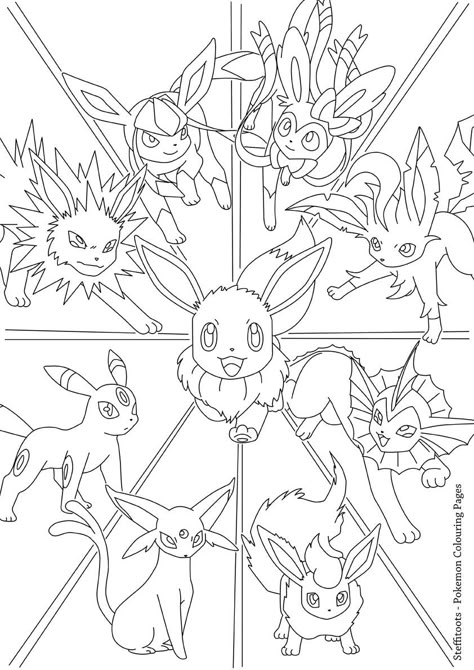 Pokemon Eeveelutions Coloring Pages, Pokemon Outline Drawings, Pokemon Colouring Printables, Eevee Evolutions Art, Pokemon Outline, Eevee Coloring Pages, Pokémon Coloring Pages, Pokemon Colouring, Pokemon Coloring Sheets