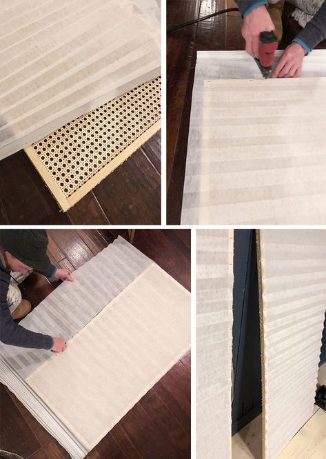 DIY Woven Cane Ceiling Panels for Fluorescent Light Fixture Covering Fluorescent Lights Diy, Diy Light Cover Ceiling, Florescent Light Cover Ideas, Cover Fluorescent Lights, Fluorescent Light Makeover, Laundry Closet Doors, Light Covers Diy, Cover Ugly Light Fixture, Fluorescent Light Covers Diy