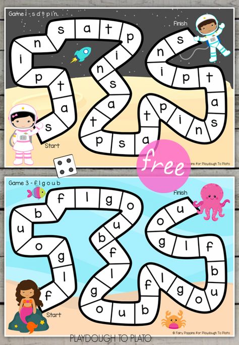 Beginning Sounds Board Games - Playdough To Plato Beginning Sounds Games, Letter Sound Games, Jolly Phonics Activities, Homeschool Games, Playdough To Plato, Lesson Activities, Literacy Games, Alphabet Games, Phonics Games