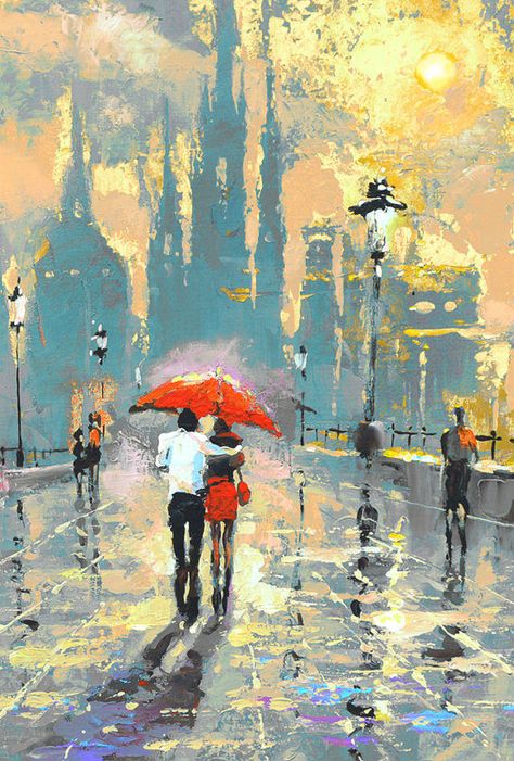 You & Me - http://www.contemporary-artists.co.uk/paintings/you-me/ Umbrella Art, Abstract City, Soyut Sanat Tabloları, City Painting, Oil Painting For Sale, Walking In The Rain, Painting Subjects, Bob Ross, Oil Painting Abstract