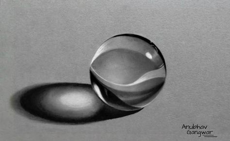 Marble Ball, Grey Paper, Ball Drawing, Realistic Pencil Drawings, 3d Art Drawing, Charcoal Pencil, Drawing Course, Pencil Shading, Object Drawing