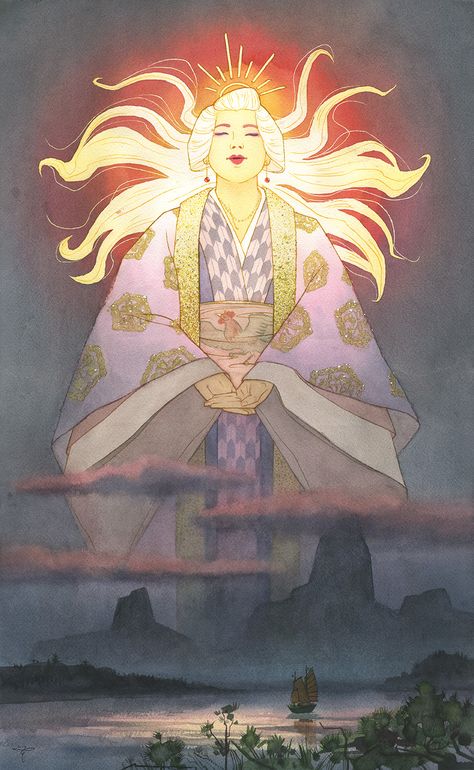 ArtStation - Amaterasu, Clara TESSIER Amaterasu Omikami, Sun Magic, Japanese Goddess, Star Goddess, Japan Tattoo Design, Japanese Mythology, Games Design, Japan Tattoo, Mythology Art