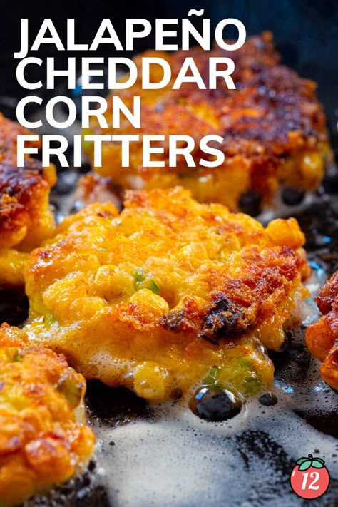 Jalapeño Cheddar Corn Fritters | 12 Tomatoes Cheesey Jalepeno Corn Fritters, Crispy Corn Fritters Recipe, Spicy Corn Fritters, Cheesy Jalapeño Corn Fritters, Jalapeño Popper Corn Fritters, Jalapeño Corn Fritters, Pickle Fritters, Corn Nuggets Recipe, Corn Fritters Recipe