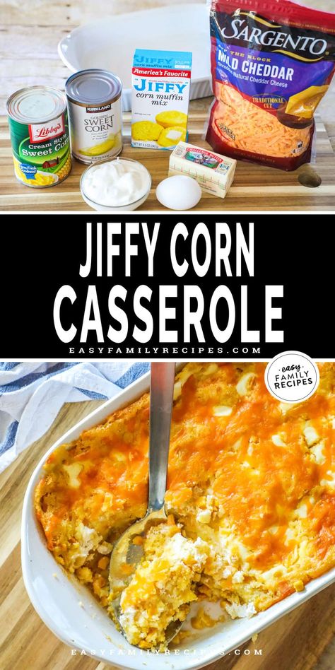 This Jiffy Corn Casserole is the BEST cheesy corn casserole recipe out there! It only has a few ingredients and takes minutes to make. The result is the most lusciously creamy, sweet corn filled casserole with savory cheese baked on top for the perfect corn pudding side dish. We love this casserole for thanksgiving, Christmas, Easter, and an easy side dish for grilling out. What makes this Jiffy Corn Casserole so special is the dollops of sour cream throughout the casserole adding flavor pops. Corn Casserole Recipe Jiffy, Cheesy Corn Casserole Recipe, Homemade Buttermilk Cornbread, Jiffy Mix Recipes, Corn Pudding Casserole, Sweet Corn Casserole, Cheesy Corn Casserole, Easy Corn Casserole, Cream Corn Casserole