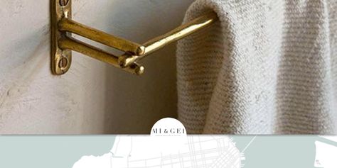 Unique Brass Towel Bar for bathroom and kitchen by Mi&Gei Hardware Design Studio seen at Creator's Studio, Assagao | Wescover Brass Bathroom Hardware, Chrome Towel Bar, Brass Towel Bar, Bronze Bathroom, Towel Rod, Paris Chic, Brass Bathroom, Bar Ring, Bathroom Towel Bar