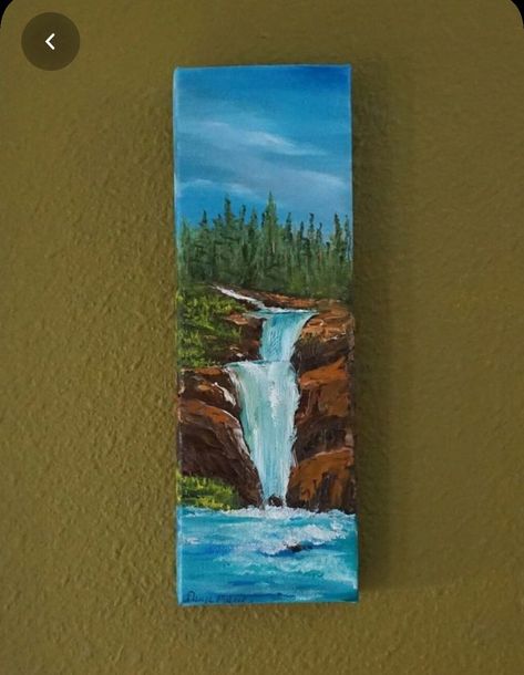 Canvas Painting Ideas Easy, Painting Beginners, Pine Tree Art, Painting Ideas Easy, Beginners Painting, Waterfall Art, 3d Art Drawing, Dorm Art, Small Canvas Paintings