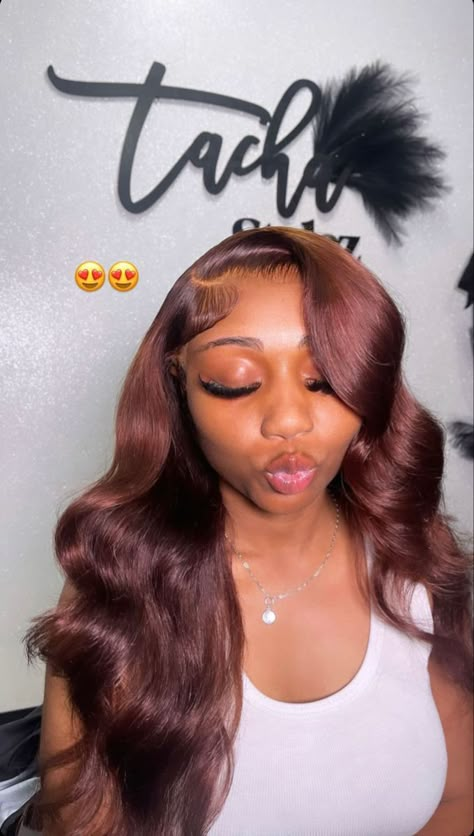 Colored Wigs For Black Women Dark Skin, Colored Wigs On Dark Skin, Wig Colors Black Women, Curly Hair Sew In, Frontal Wig Hairstyles, Lace Fronts, Wig Colors, Protective Hairstyles Braids, Frontal Hairstyles