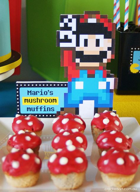 Xbox Birthday Party, Arcade Birthday Parties, Arcade Birthday, Games Birthday Party, Mushroom Cupcakes, Arcade Party, Nintendo Party, Video Game Cakes, Gamer Party