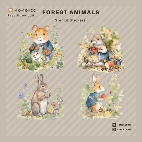 Sims 4 Forest Animal Stencil Stickers • ts4 • Sims 4 Downloads • ts4cc • Custom Content • Sims 4 Cottagecore • ts4 Chic • ts4 kids • ts4 decor • ts4 Rustic • ts4 Maxis Match • ts4 mm • ts4 wall decor Ts4 Kids, Stencil Stickers, Farm Games, Animal Stencil, Forest Animal, Modern Art Paintings, Animal Stickers, Kids Bedroom Decor, Sims 4 Cc