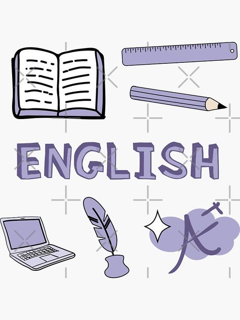 "Light Purple English School Subject Sticker Pack" Sticker by The-Goods | Redbubble All Subjects Wallpaper, E.s.p Subject Design, Esp Subject Design Aesthetic, Subject Design Notebook English, English Subject Wallpaper, Subject Border Design, Tle Subject Design For Notebook, School Book Covers English, English Wallpaper School