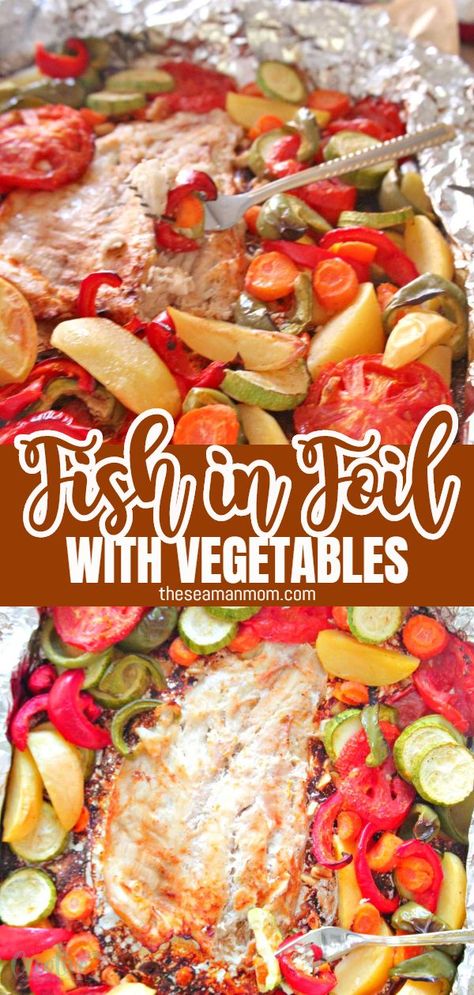 Fish And Veggies In Foil, Bluegill Recipe, Baked Fish In Foil, Fish In Foil, Fish In Foil Packets, Bake Fish, Baked Catfish, Fish Burgers, Oven Baked Fish