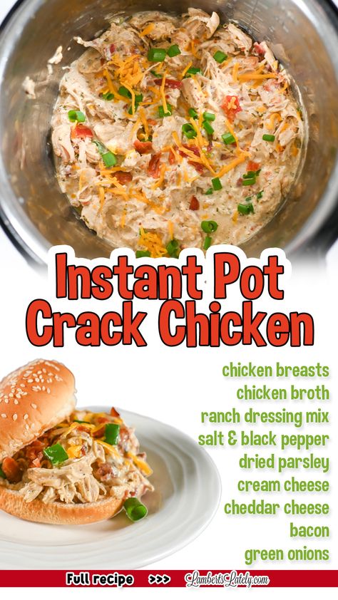 instant pot crack chicken, with ingredient list. Chicken Ranch, Cheese Cheddar, Instant Pot Recipes Chicken, Instant Pot Dinner Recipes, Easy Instant Pot Recipes, Ranch Seasoning, Instapot Recipes, Keto Chicken, Instant Pot Pressure Cooker