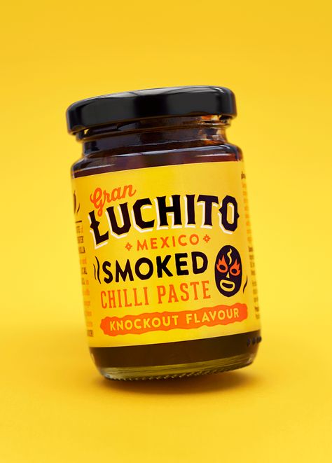 Gran Luchito - Midday Branding Inspiration Mayo Packaging, Salsa Packaging, Smoked Chilli, Fmcg Packaging, Sauce Brand, Bottles Packaging, Soul Food Restaurant, Spices Packaging, Drink Packaging