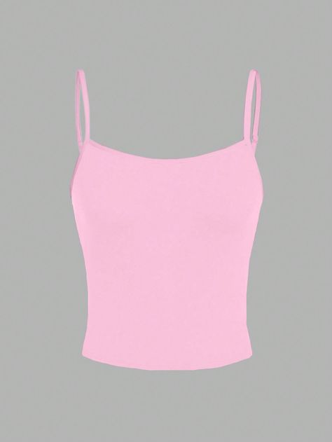 Baby Pink Casual Collar  Knitted Fabric Plain Cami Embellished Slight Stretch  Women Clothing Pink Tank Tops, Light Pink Tank Top, Moana Movie, Baby Pink Top, Strawberry Soda, Pink Plain, Light Pink Tops, Taylor Swift Outfits, Camping Outfits