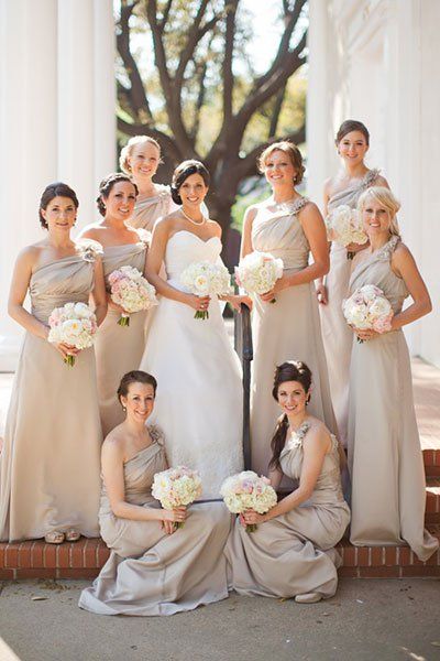 Beige Bridesmaids Dresses, Chic Bridesmaids, Nude Bridesmaid Dresses, Beige Bridesmaids, Jlm Couture, Neutral Dresses, Beige Wedding, Dress Colors, Dress Colour