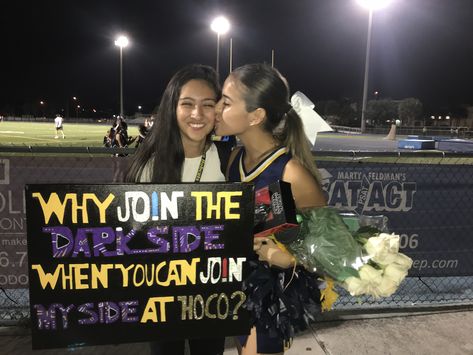 Homecoming Proposal Ideas For Lesbians, Starwars Homecoming Proposal, Starwars Hoco Proposals Ideas, Hozier Hoco Proposal, Cheer Hoco Posters, Girl Asking Guy To Hoco Ideas, Starwars Promposal Ideas, Lesbian Prom Proposal, Hoco Proposals Ideas Girls Ask Guys