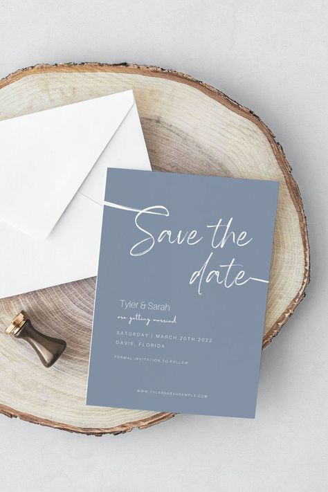 Minimalist Dusty Blue Save the Date Template | Digital Wedding Invitation | Modern Blue Wedding Dusty Blue Wedding Save The Date, Blue Modern Wedding Invitations, Save The Date Ideas Dusty Blue, Light Blue Save The Date, Dusty Blue Wedding Invitations Template, Save The Date Ideas Blue, Dusty Blue Save The Dates, Dark Dusty Blue Wedding, Simple Wedding Invitations Minimalist