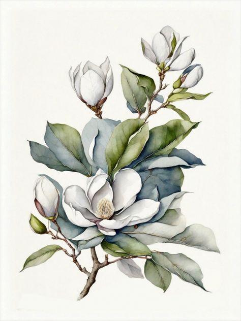 Beautiful Magnolia flower, Colors of blue and green, branches. digital download, wall art, wall art hanging, framed art, download, artwork wall art. colorul flowers, this could make a beautiful framed wall hanging Antique Wall Art, Magnolia Branch, Spam Mail, Southern Magnolia, Flower Colors, Wall Art Botanical, Flower Sketches, Magnolia Trees, Mom Art