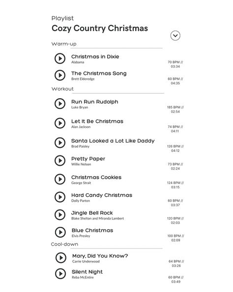 Thanksgiving marks the unofficial start of acceptably playing Christmas music! This year, sweat to the season with playlist-paced walks ✨🎄 Here’s how it works: set your playlist (or turn on shuffle mode) and let the music pace you! 🎶 Upbeat Tunes = pick up the pace or incline 🎶 Slower Melodies = Dial it back for recovery It’s the easiest — and most fun — way to pump up your walk! 👉 swipe for some favorite holiday mixes! Enjoy! Blake Shelton And Miranda, Christmas Playlist, Brad Paisley, Alan Jackson, George Strait, Willie Nelson, Blake Shelton, Luke Bryan, Miranda Lambert