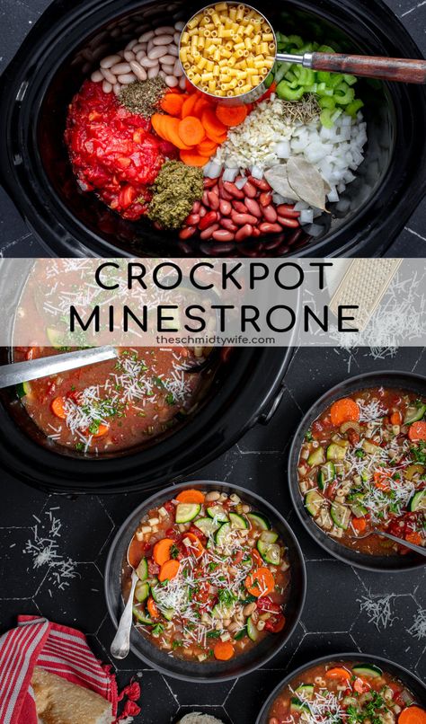 Crockpot Soup Recipes Vegetarian Fall, Healthy Ministroni Soup Recipe, Healthy Minestrone Soup Recipe, Gluten Free Minestrone Soup Crock Pot, Slow Cooker Recipes Meatless, Vegetable Soups In A Crock Pot, Freezer Minestrone Soup, Vegan Ministroni Soup Recipe, Healthy Crockpot Minestrone Soup