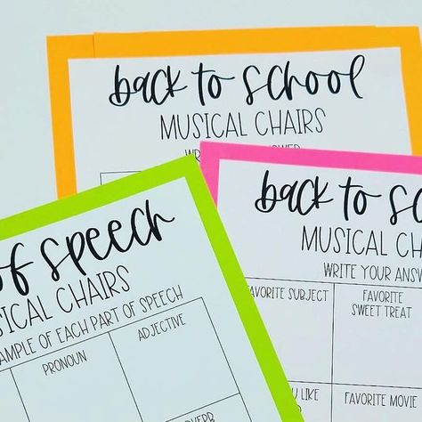 Joanne Miller on Instagram: "The back to school templates would be the PERFECT time to introduce and set expectations for this year long activity and a great way for you and your students to get to know each other! I recently added these three templates (parts of speech and two for back to school), download again if you already own the resource. 

🌟 Swipe to see it in action! 

Musical Chairs with a twist!! We use this at least once a week for review and my students love it! It gets them up and moving and requires ALL students to be engaged and participate. 

Students move around the room to the music and when the music stops, they fill in a box at the nearest paper (each desk has the same template). This continues until all boxes are filled. This is a great review activity, and holds all Musical Chairs With A Twist, Back To School Templates, What Time Is It High School Musical, First Day Of Music Class Elementary, High School Musical Basketball, High School Musical 3 Troy And Gabriella, Music In Our Schools Month, Musical Chairs, School Template