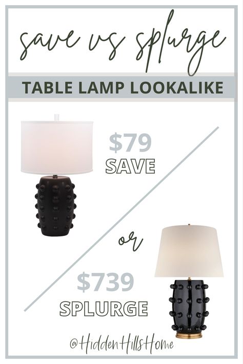 Linden table lamp dupe! Save vs splurge black polka dot table lamps! The save option is $79 while the splurge option is $739 Linden Table Lamp, Save Vs Splurge, Look Alike, Price Tag, Polka Dot, Lamps, Dots, Table Lamp, Ceramics