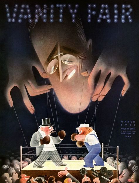 The March 1935 cover, titled “American Puppet Show,” by Paolo Garretto. New Art Deco, Art Deco Illustration, Cecil Beaton, Puppet Show, Slide Show, Book Fair, Magazine Covers, Vanity Fair, Early 20th Century