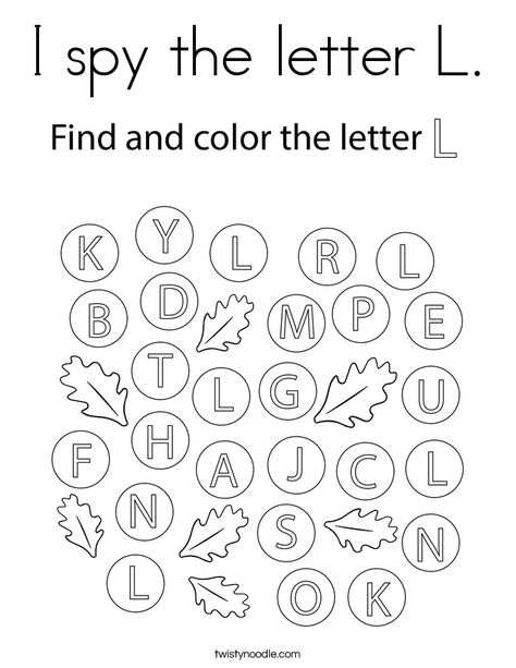 I spy the letter L Coloring Page - Twisty Noodle Letter L Crafts For Preschoolers, Letter L Preschool, Letter L Coloring Pages, Letter L Activities, Letter L Crafts, Letter L Worksheets, Letter Worksheets For Preschool, Color By Number Printable, Twisty Noodle