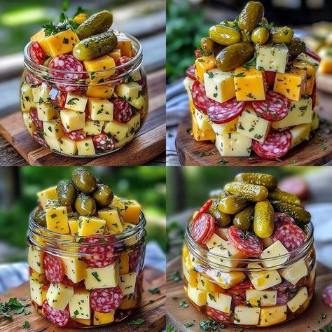 Easy Marinated Cheese Appetizer with Salami & Pickle Marinated Cheese Appetizer, Salami Appetizer, Pickle Appetizers, Salami Recipes, Marinated Cheese, Cheese Appetizer, No Cook Appetizers, Food Italian, Low Carb Easy