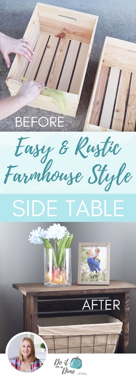 Making Furniture with No Tools! | DIY Rustic Farmhouse Side Table Crate Projects, Diy Rustic Farmhouse, Rustic Furniture Diy, Making Furniture, Diy Rustic Home, Crate Diy, Diy Side Table, Farmhouse Side Table, Diy End Tables