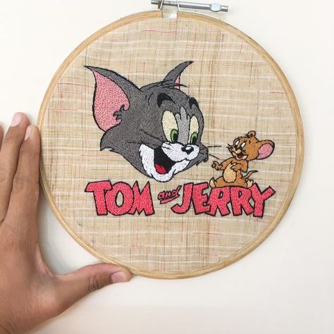 Anjali Narwal on Instagram: “It took some doing, but i guess it was worth it #embroidery #handmade #thatssoetsy #anchorcrafts #modernembroidery #handembroidery…” Tom And Jerry Embroidery Design, Embroidery Designs Cartoon, Bookworm Embroidery, Tom And Jerry Embroidery, Anchor Crafts, Book Cover Diy, Disney Embroidery, Embroidery Tshirt, Needle Embroidery