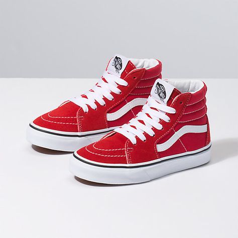 Kids Sk8-Hi | Shop Boys Shoes At Vans Red High Top Vans, Hi Top Vans, Vans Sk8 High, Deku Cosplay, Red High Tops, Tenis Vans, High Tops Sneakers, Vans Outfit, Vans Store